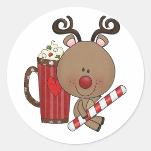 Rudy Reindeer With Cocoa Classic Round Sticker