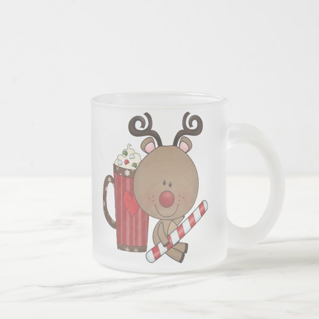 Rudy Reindeer With Cocoa Frosted Glass Coffee Mug (Right)
