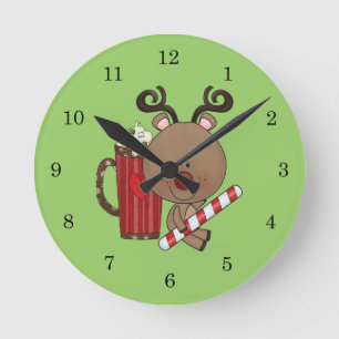 Rudy Reindeer With Cocoa Round Clock