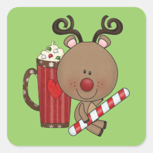 Rudy Reindeer With Cocoa Square Sticker