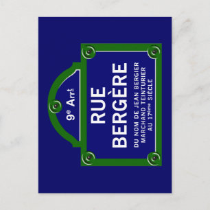 Rue Bergere, Paris Street Sign Postcard