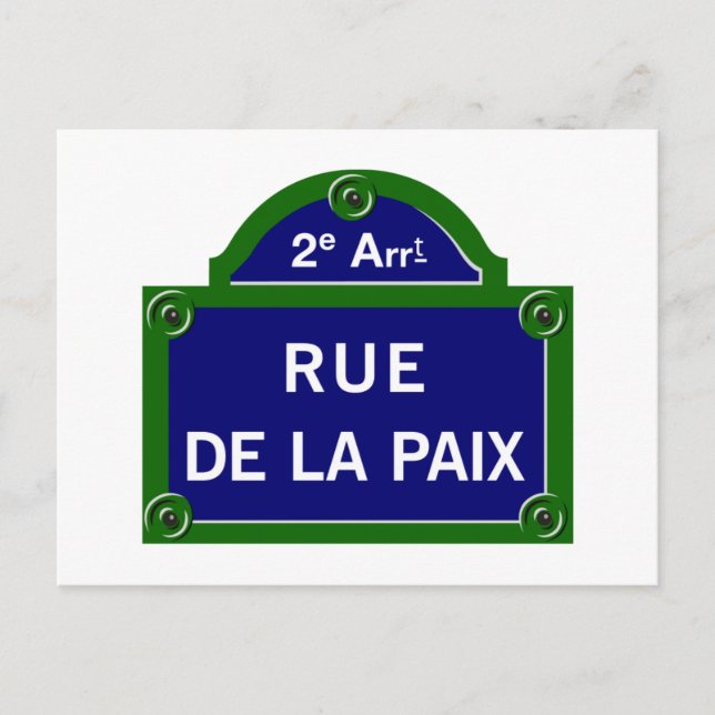 Rue de la Paix, Paris Street Sign Postcard (Front)