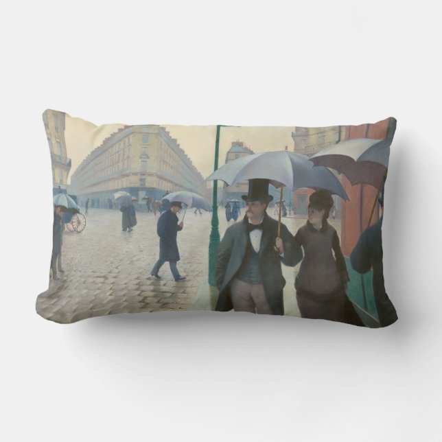 Rue de Paris Temps de Pluie by Gustave Caillebotte Lumbar Cushion (Front)