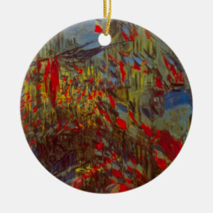 Rue Montorgueil with Flags by Claude Monet Ceramic Tree Decoration