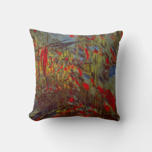 Rue Montorgueil with Flags by Claude Monet Cushion