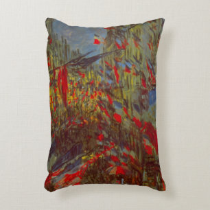 Rue Montorgueil with Flags by Claude Monet Decorative Cushion