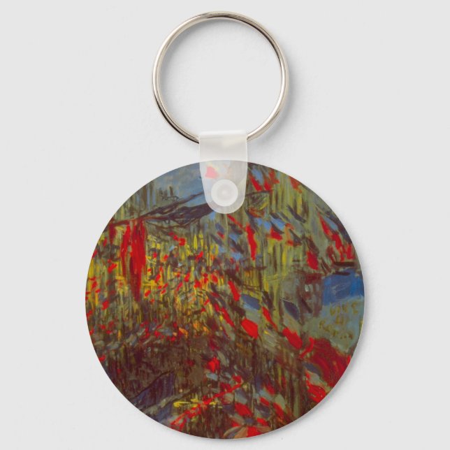 Rue Montorgueil with Flags by Claude Monet Key Ring (Front)