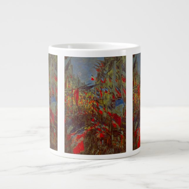 Rue Montorgueil with Flags by Claude Monet Large Coffee Mug (Front)