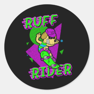 Ruff Rider - Funny Cool Dog Skateboarding Radical  Classic Round Sticker