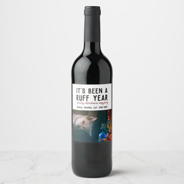 Ruff Year 2020 Christmas Pet Photo Wine Label (Front)