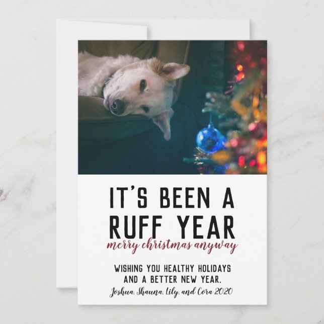 Ruff Year 2020 Red Christmas Dog Photo Holiday Card (Front)