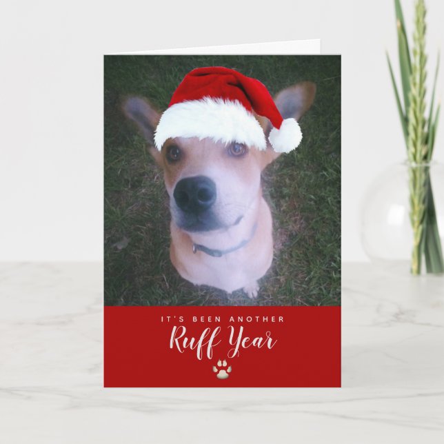 Ruff Year 2021 Funny Dog Pun Pet Christmas Photo Holiday Card (Front)