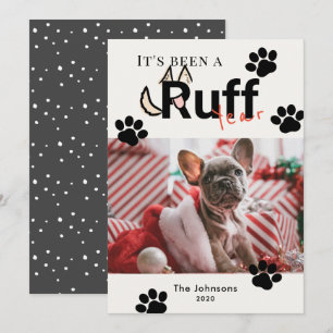 Ruff Year Cream White Dog Photo Christmas Holiday Card