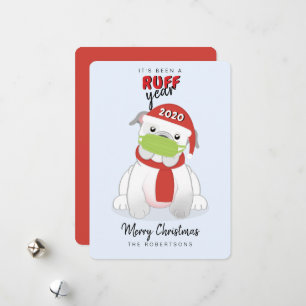 RUFF Year English Bulldog in Face Mask Holiday Card