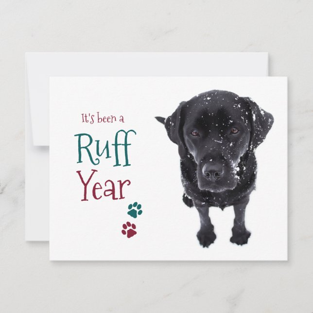 Ruff Year Funny Black Labrador Christmas Pandemic Holiday Card (Front)