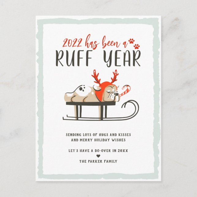 Ruff Year | Funny Dog Christmas Holiday Postcard (Front)
