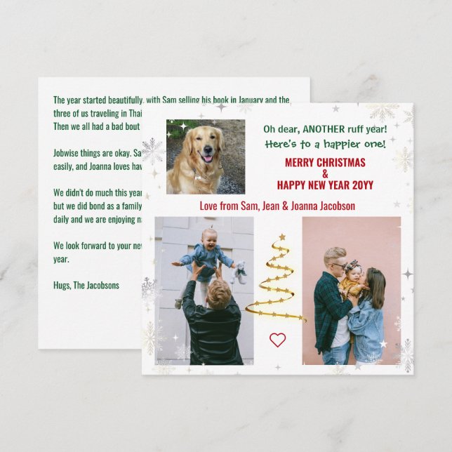 Ruff Year Funny Pet Dog Xmas Tree Letter Photos Holiday Card (Front/Back)