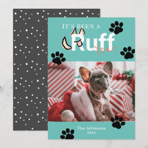 Ruff Year Turquoise Blue Dog Photo Christmas Holiday Card