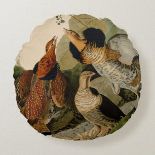 Ruffed Grouse Audubon Game Bird Round Cushion