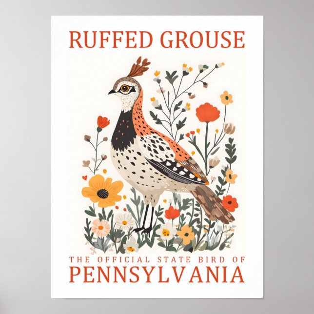 Ruffed Grouse Bird of Pennsylvania Travel Poster (Front)