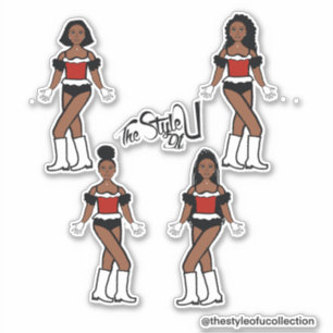 Ruffle Majorette / Dancer Stickers Black/Red/White
