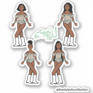 Ruffle Majorette / Dancer Stickers Green Stones