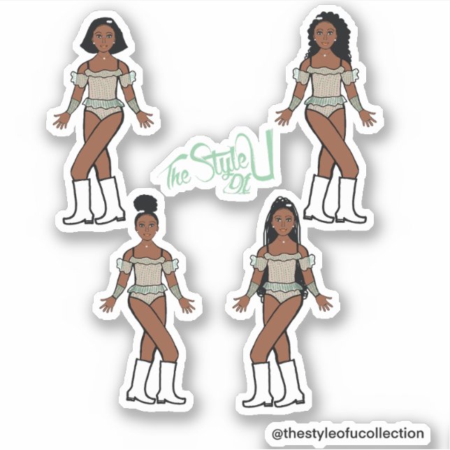 Ruffle Majorette / Dancer Stickers Green Stones (Front)
