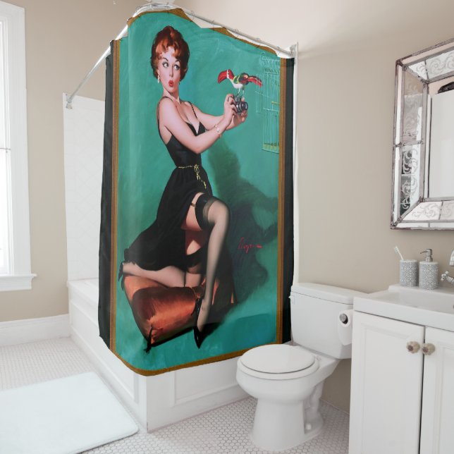 Ruffled Feathers by Gil Elvgren Shower Curtain (In Situ)