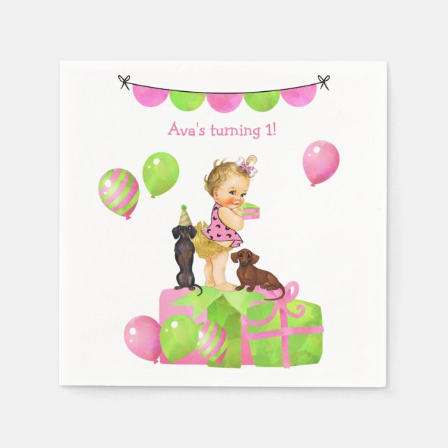 Ruffled Pants Baby Girl Dachshund Napkins (Front)