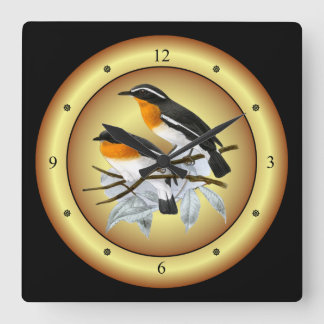 Rufous-Chested Flycatcher ~ Gold/Black Background~ Square Wall Clock