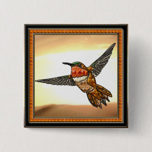 Rufous Hummingbird 15 Cm Square Badge