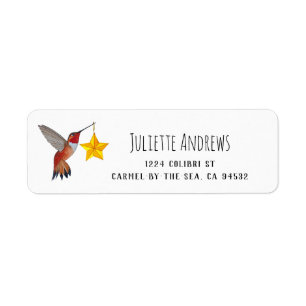 Rufous Hummingbird and Star Return Address Label