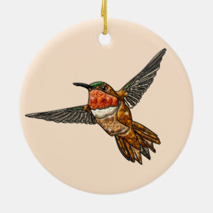 Rufous Hummingbird Ceramic Tree Decoration