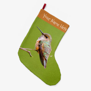 Rufous Hummingbird in the California Lilac Large Christmas Stocking