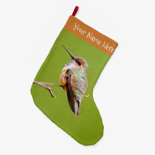 Rufous Hummingbird in the California Lilac Large Christmas Stocking (Front (Hanging))