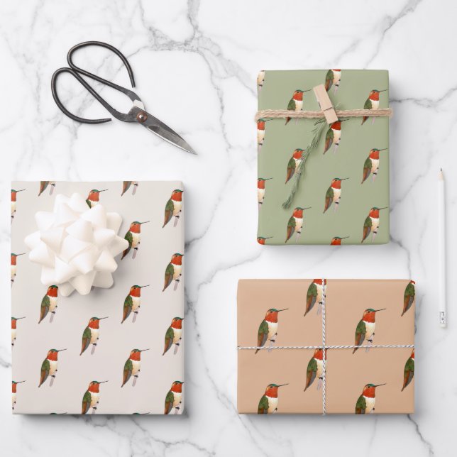 Rufous Hummingbird Pattern Wrapping Paper Sheet (Front)