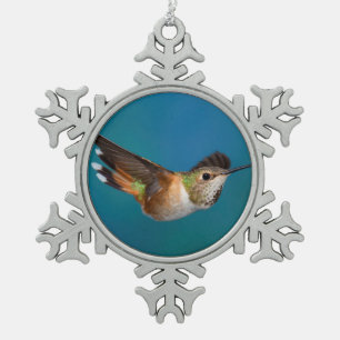 Rufous Hummingbird Snowflake Pewter Christmas Ornament