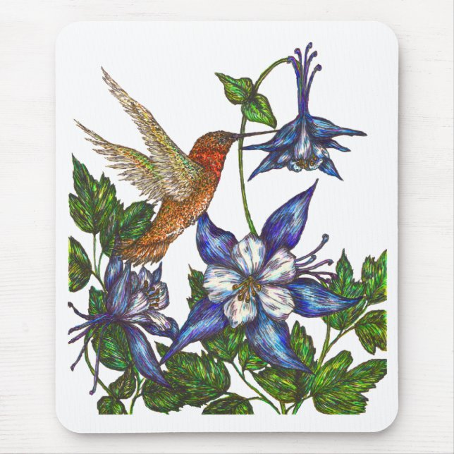 Rufous Hummingbird with Columbine Mouse Mat (Front)