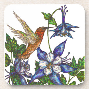 Rufous Hummingbird with Columbines Coaster