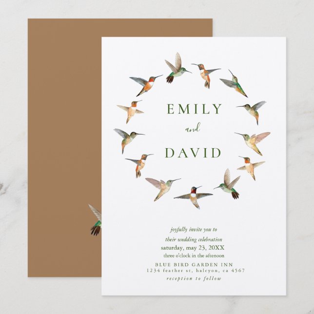 Rufous Hummingbirds Wedding Invitation (Front/Back)