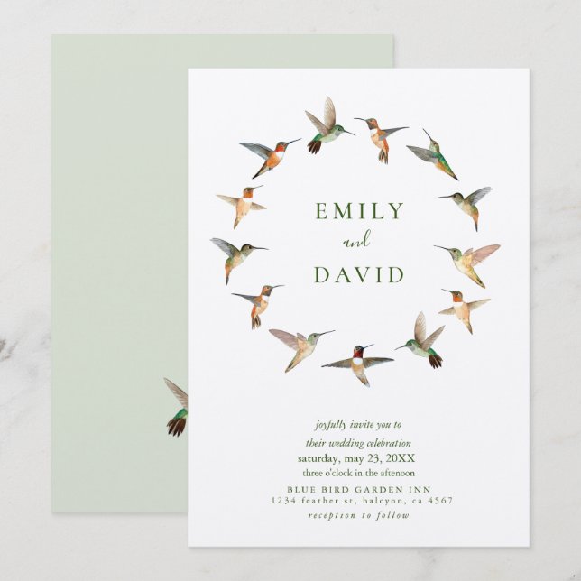 Rufous Hummingbirds Wedding Invitation (Front/Back)