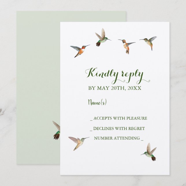Rufous Hummingbirds Wedding RSVP Invitation (Front/Back)