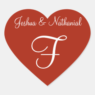 Rufous Personalised Monogrammed Wedding Heart Sticker