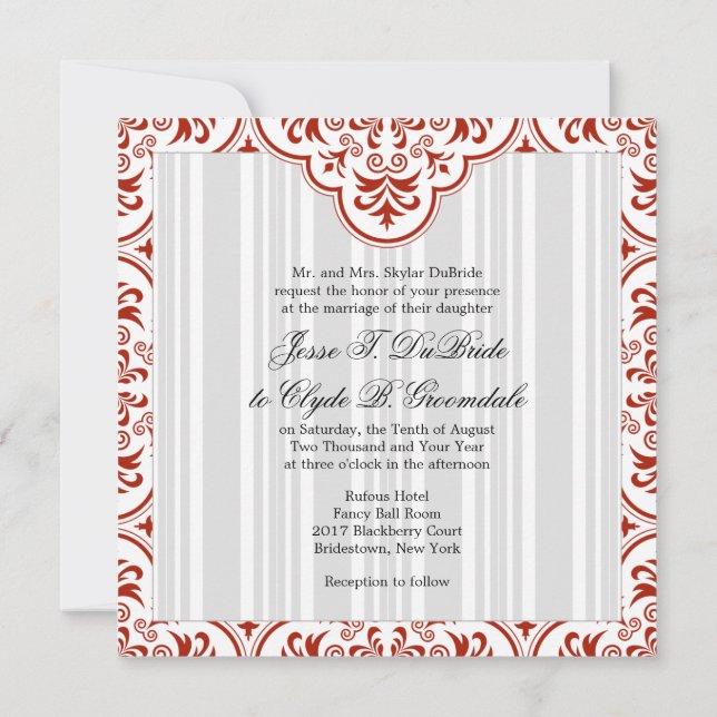 Rufous Wedding Damask DIY Invitation (Back)