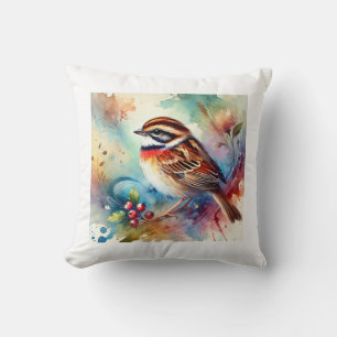 Rufouscollared Sparrow 180724AREF110 - Watercolor Cushion