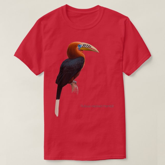 Rufousnecked Hornbill Detailed Bird Illustration T-Shirt (Design Front)