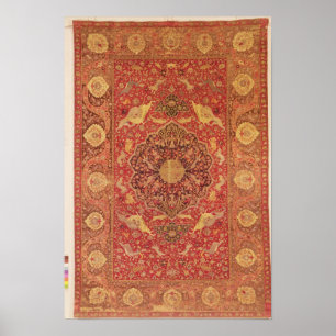 Rug decorated with scenes of fighting animals poster