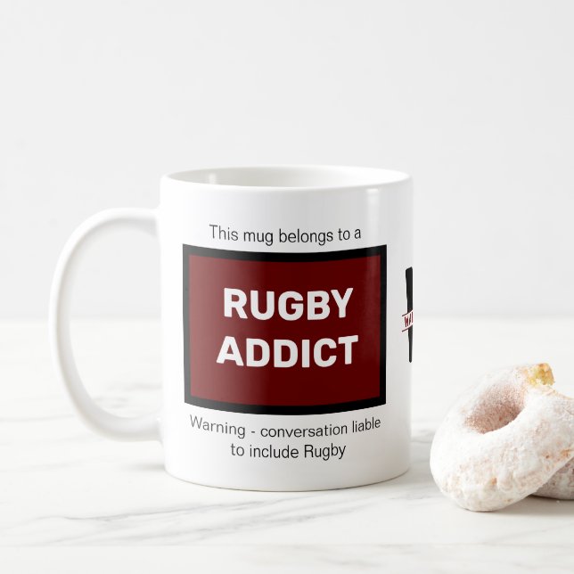 Rugby Addict Add Your Name Monogram Initial Coffee Mug (With Donut)