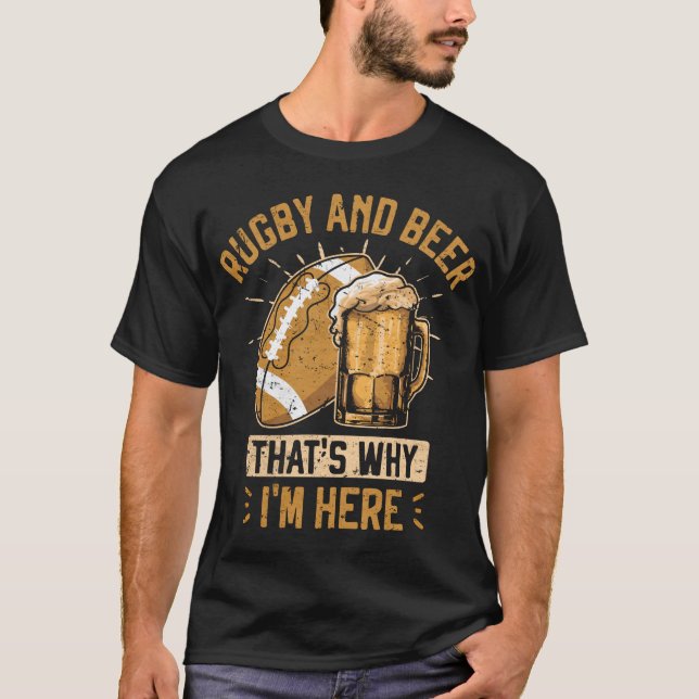 Rugby and Beer Team Funny Rugby Player T-Shirt (Front)