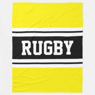 Rugby Athletic Bright Yellow Black Racing Stripes Fleece Blanket